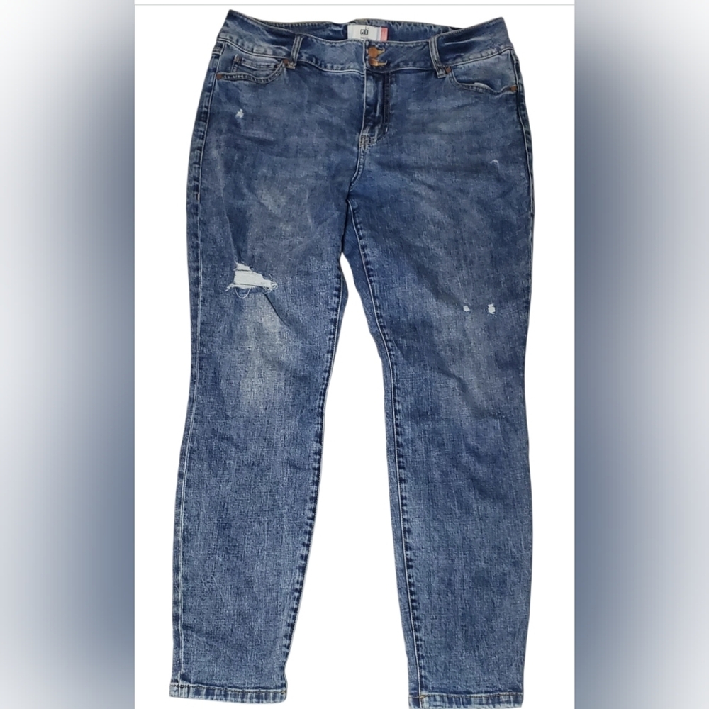 CAbi Lightly Distressed‎ Cinch Skinny Classic Blue Size 16 Jeans